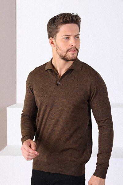 Ferraro Erkek Kahverengi Polo Yaka Superfine Triko Kazak