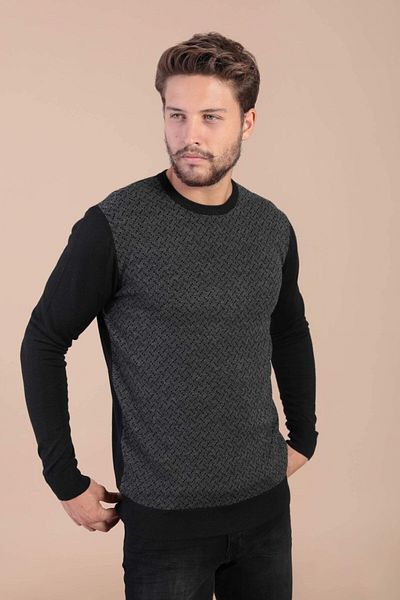 Ferraro Pulover negru din lână superfină pentru bărbați