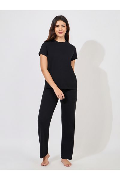 Styli Solid Cotton T-Shirt & Pyjama Set