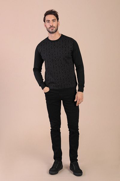 Ferraro Ανδρικό μάλλινο πουλόβερ Crew Neck Superfine - Μαύρο 3920