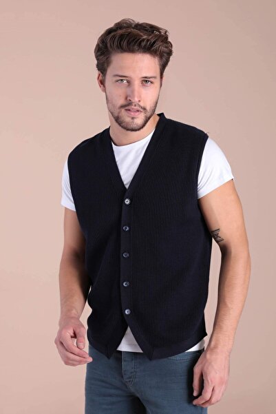 Ferraro Navy Blue Patterned 100% Cotton Knitwear Vest
