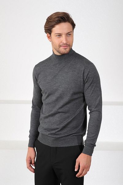Ferraro Αντρικό πλεκτό πουλόβερ Anthracite Half Fisherman Superfine Wool