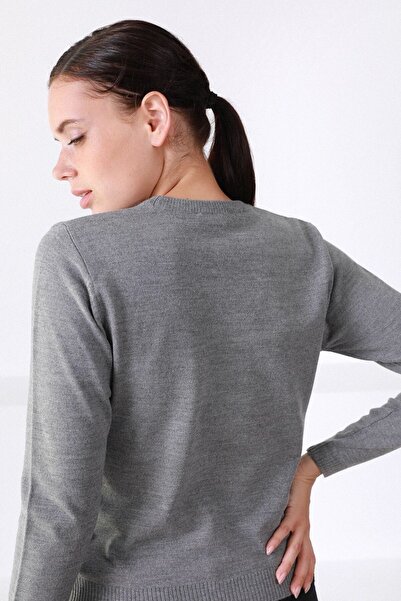 Ferraro Women's Gray Round Neck Knitwear Sweater