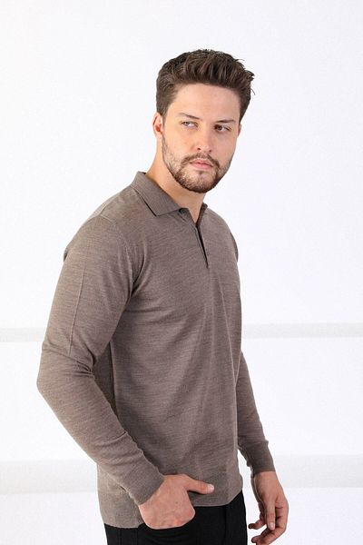 Ferraro Ανδρικό πουλόβερ με γιακά πόλο σε σκούρο μπεζ