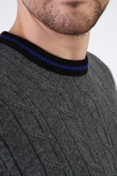 Ferraro Ανδρικό πουλόβερ καπνιστό/μαύρο Crew Neck 100% Lamb Wool