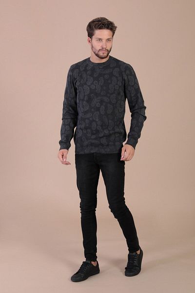 Ferraro Ανδρικό πουλόβερ Anthracite Crew Neck από βαμβακερό μετάξι