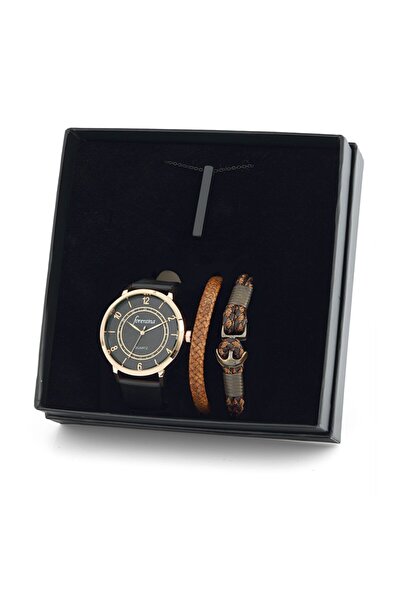 Forentina Erkek Siyah Kol Saati Bari Kolye Bileklik Set Erkek - Ps176000tr