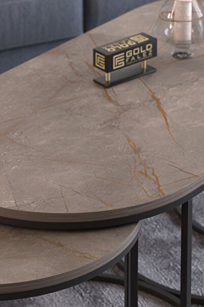 GOLDFALEZ Orta Sehpa Zigon Sehpa Yan Sehpa 3 Lü Set Dolunay Gordion