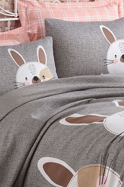 Eponj Home Printed Pique Set Double Rabbit Brown-Grey-Pink