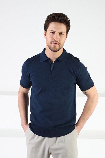 Ferraro Ανδρικό πλεκτό μπλουζάκι A.laci με φερμουάρ Polo Neck 100% βαμβάκι