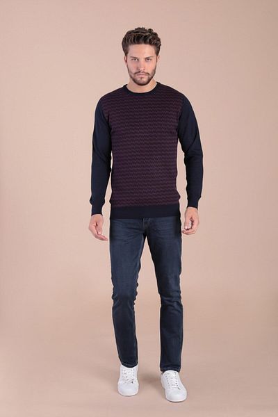 Ferraro Ανδρικό μάλλινο πουλόβερ Navy Blue Crew Neck