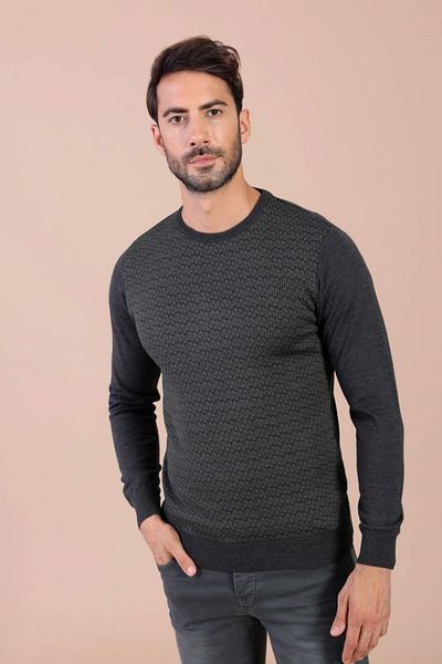 Ferraro Ανδρικό πουλόβερ από μαλλί Anthracite Crew Neck Superfine