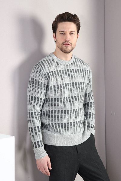 Ferraro Ανδρικό πουλόβερ A.grey Crew Neck 100% Lamb Wool