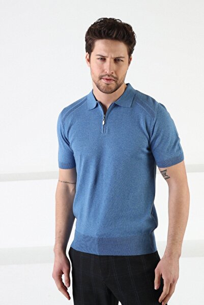 Ferraro A.airman Zippered Polo Collar 100% Cotton Men's Knitwear T-shirt