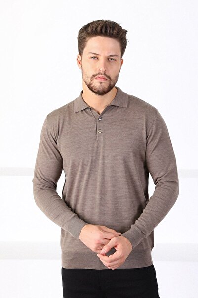 Ferraro Men's Dark Beige Polo Collar Superfine Knitwear Sweater