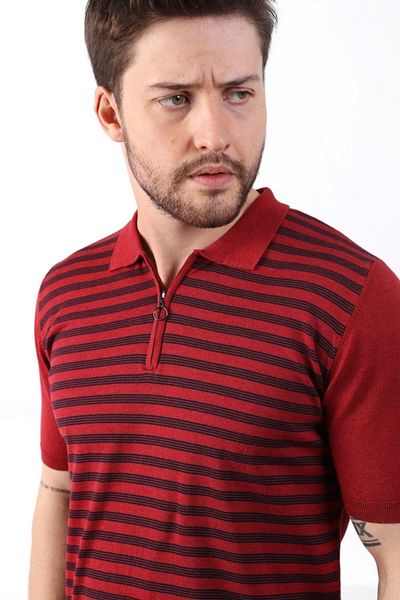 Ferraro Tricou tricot pentru bărbați, 100% bumbac, guler polo, cu fermoar