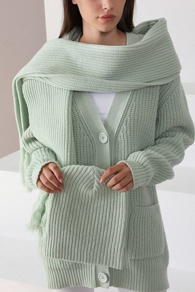 Ferraro Set beretă eșarfă din lână Gin Merino, verde deschis, pentru femei