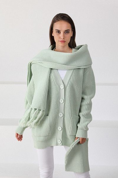 Ferraro Set beretă eșarfă din lână Gin Merino, verde deschis, pentru femei