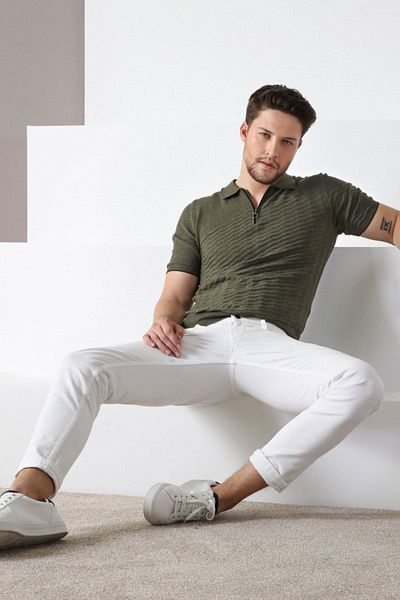 Ferraro Ανδρικό πλεκτό μπλουζάκι Khaki Polo με φερμουάρ 100% βαμβάκι