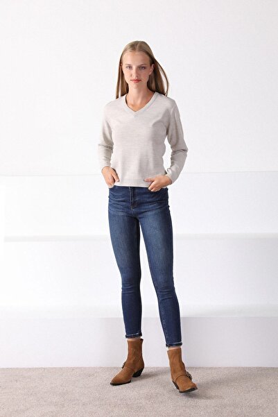 Ferraro Pulover de damă, bej deschis, cu decolteu în V