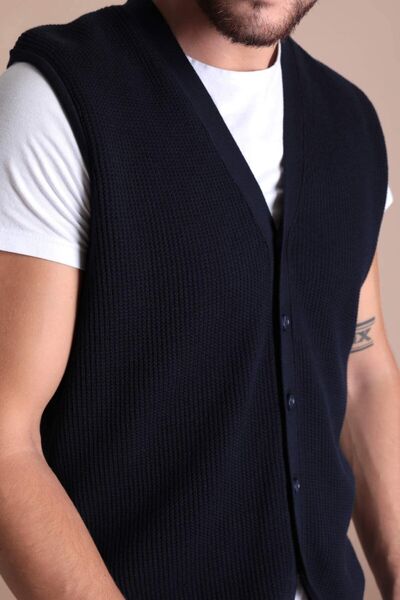 Ferraro Navy Blue Patterned 100% Cotton Knitwear Vest