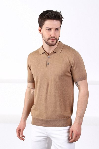 Ferraro Ανδρικό πλεκτό μπλουζάκι Camel Polo Neck μονόχρωμο 100% βαμβάκι