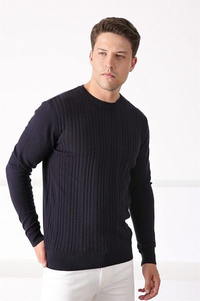Ferraro Ανδρικό βαμβακερό πουλόβερ Navy Blue Crew Neck