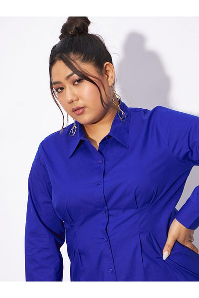 Sassafras By Styli Plus Poplin Pleated Slim Waist Shirt