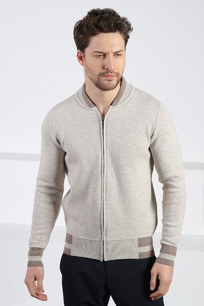 Ferraro Α.Μπεζ Bomber Collar Cashmere Ανδρική Πλεκτή Ζακέτα