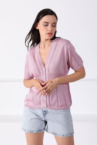 Ferraro Women's Pink V-Neck Buttoned Women's Knitwear Cardigan
