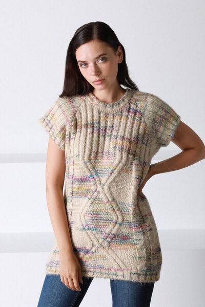 Ferraro Women's Beige Round Neck Wool Knitwear Sweater