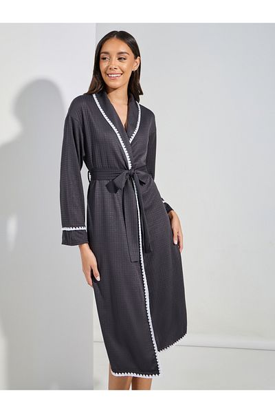 Styli Contrast Stitch Edge Waffle Robe
