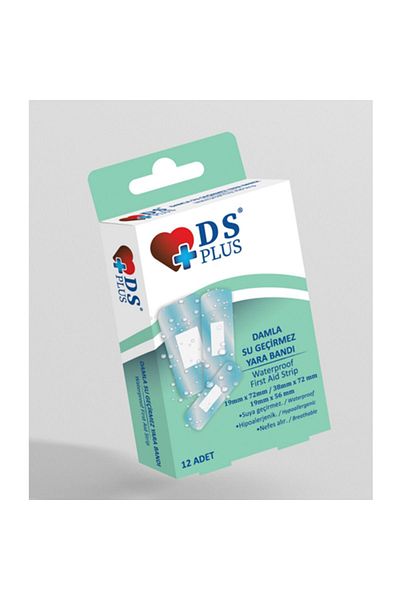 DS PLUS 3 إسعافات أولية مختلفة الحجم مقاومة للماء، 12 قطعة، عبوة واحدة