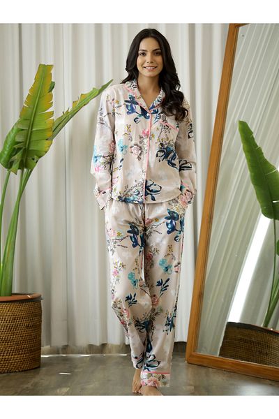 Sanskrutihomes By Styli Floral Print Cotton Shirt & Pyjama Set