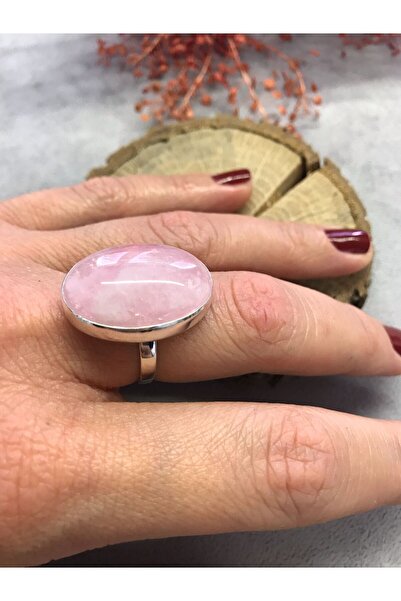 NSA SILVER Pembe Kuvars Taşlı Gümüş Yüzük 925 Ayar Doğal Taş Ayarlı Yüzük