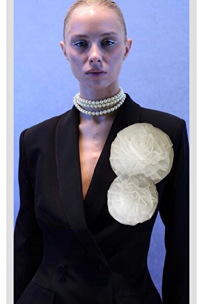 quella atelier Büyük İkili Tül Gül Broş Çiçek Broş