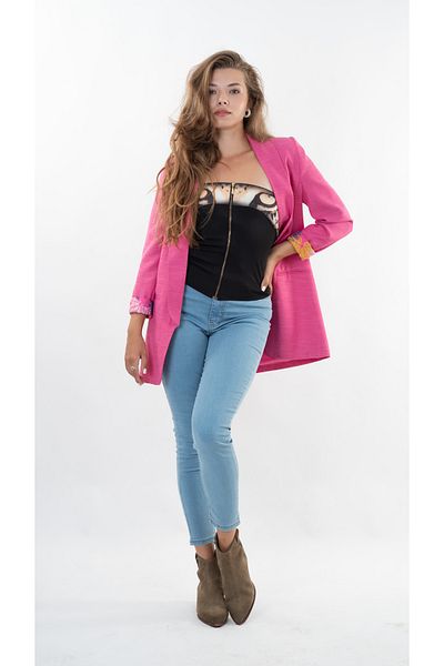 fehanden Jachetă blazer cu guler șal, cu buton, curbat, căptușit, fucsia