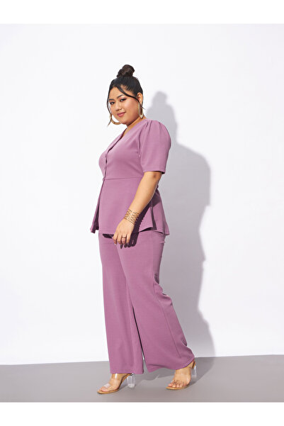 Sassafras By Styli Plus Front Button V Neck Top & Pants Co-Ords