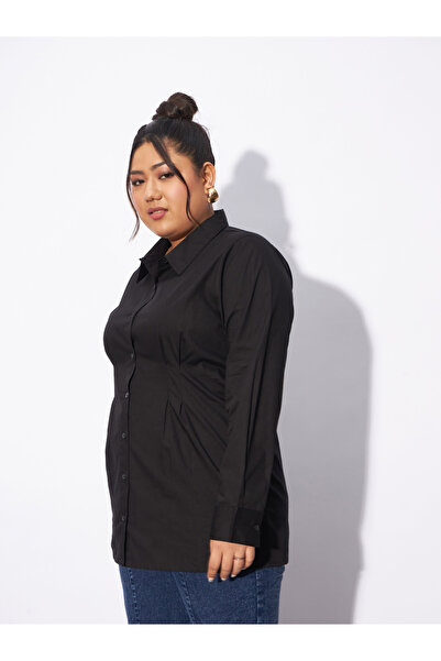 Sassafras By Styli Plus Poplin Pleated Slim Waist Shirt