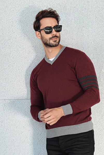 Ferraro Men's Claret Red Crew Neck Cotton Silk Sweater