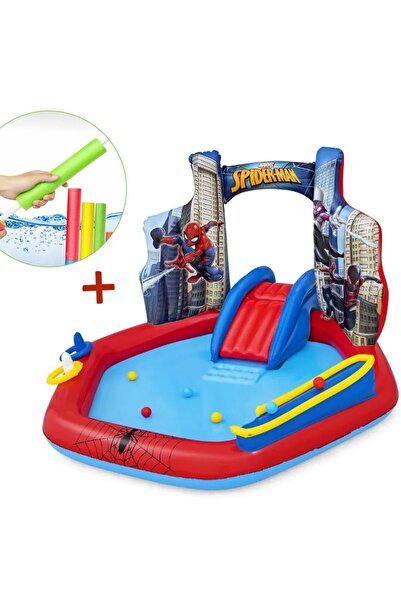 Solemia Su Pompalı-Bestway 98793 Spiderman Temalı Kaydıraklı Fıskiyeli AquaPa...