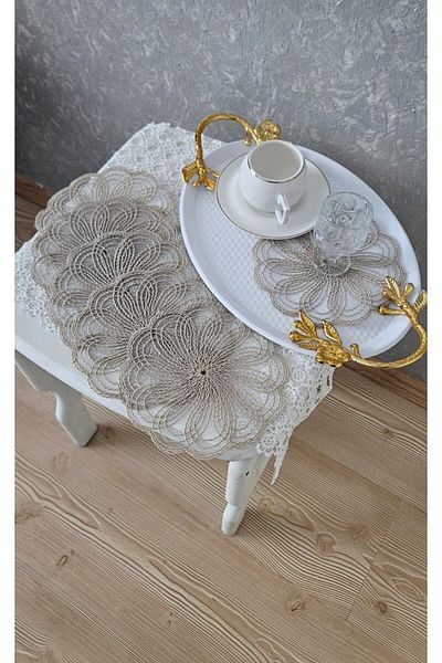 ZESA HOME 6-Piece Stylish Brown Color Guipure Tulle Napkins