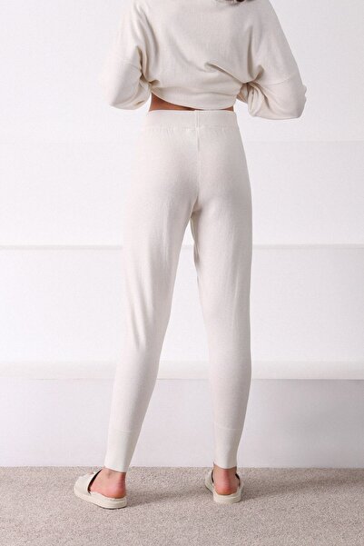 Ferraro Women's Ecru Pocketed Slim Leg Cashmere Knitwear Trousers