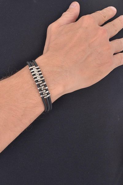 LABALABA Men's 3 Sira Knitted Printed Rubber Cord Steel Bracelet