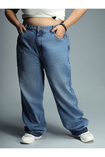 High Star By Styli بالإضافة إلى Yüksek Bel Açık Yıkama Rahat Kesim Kot Pantolon