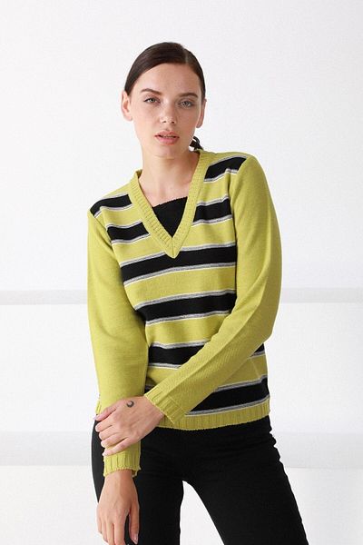 Ferraro Pulover din tricot din lână, verde, fistic, cu decolteu în V