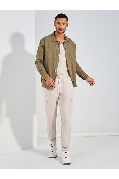 Styli Cotton Slub Cargo Pocket Relaxed Fit Trousers