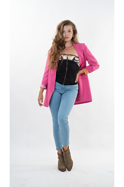 fehanden Jachetă blazer cu guler șal, cu buton, curbat, căptușit, fucsia