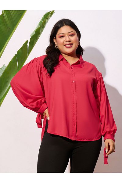 Sassafras By Styli Plus Solid Knot Cuff Detail Regular Shirt