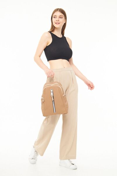 Morpelikan Γυναικείο σακίδιο πλάτης με φερμουάρ με λεπτομέρειες πολλαπλών διαμερισμάτων σε ανοιχτό καφέ χρώμα